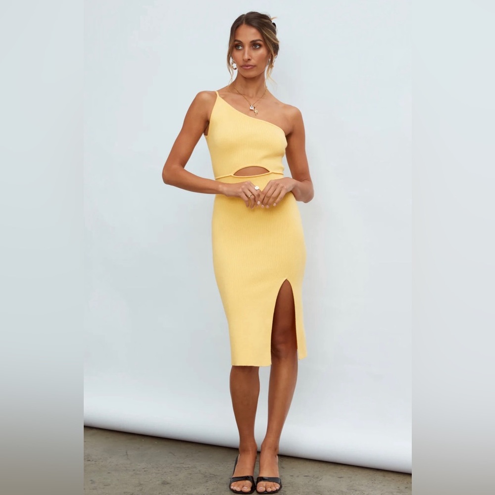 Yellow one shoulder dress